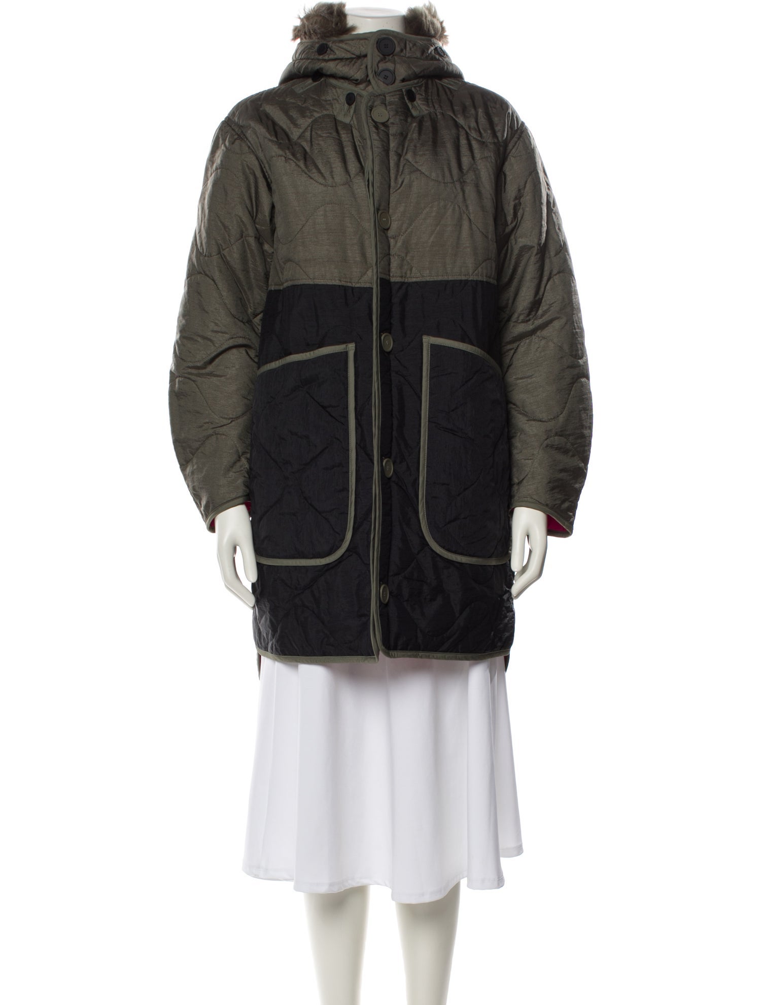 Marfa Stance Nylon Colorblock Pattern Fur Coat