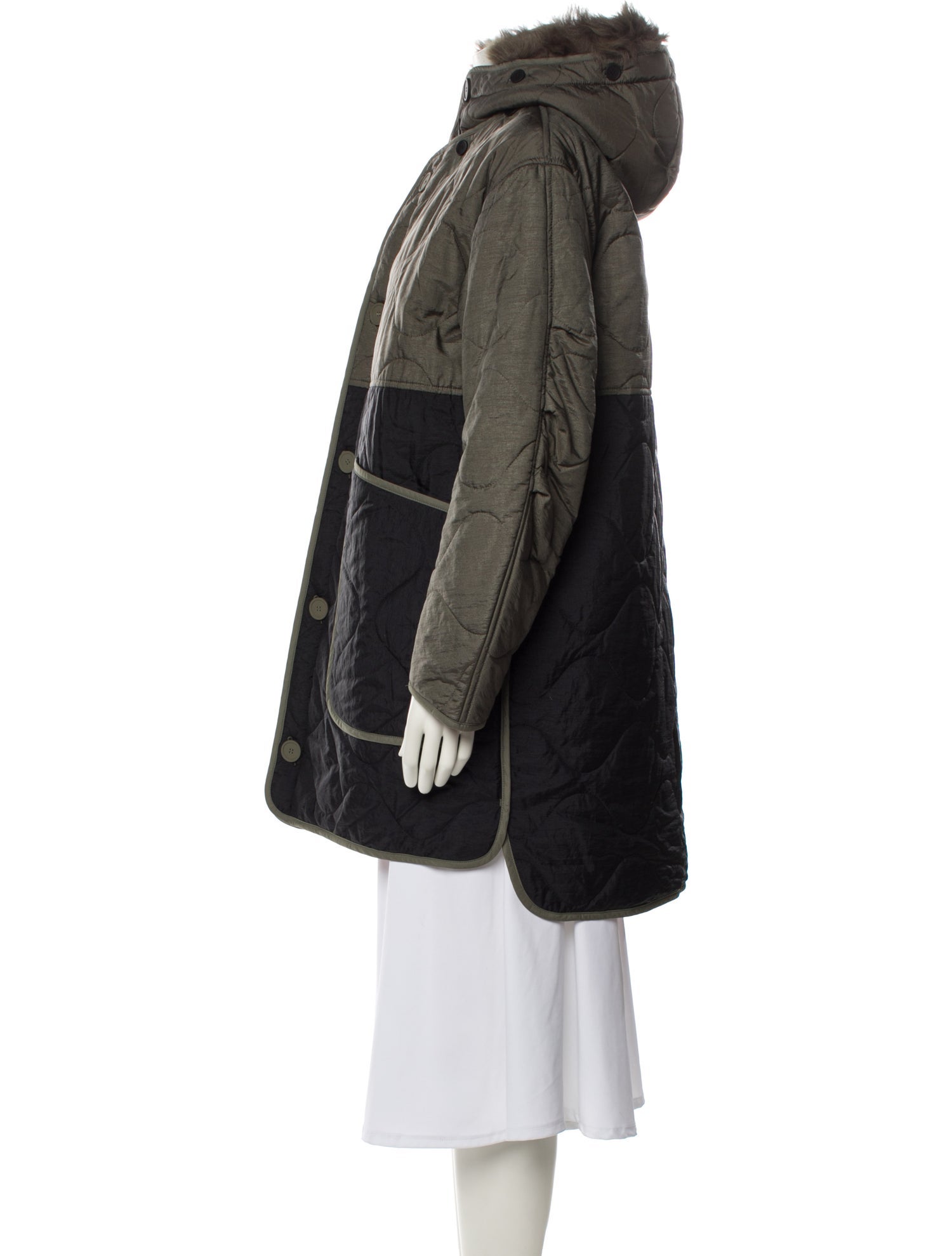 Marfa Stance Nylon Colorblock Pattern Fur Coat