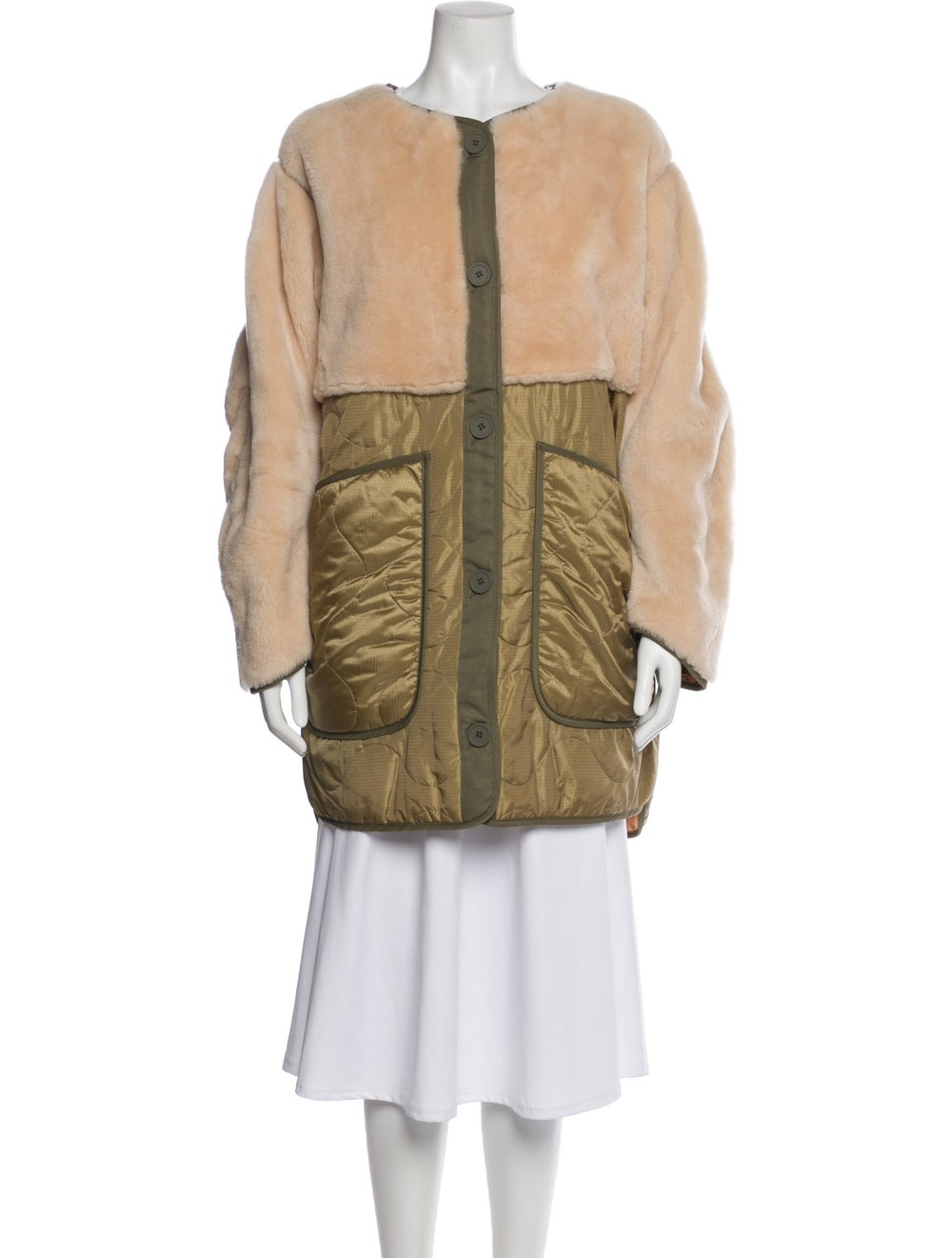 Marfa Stance Shearling Colorblock Pattern Fur Coat - image 1