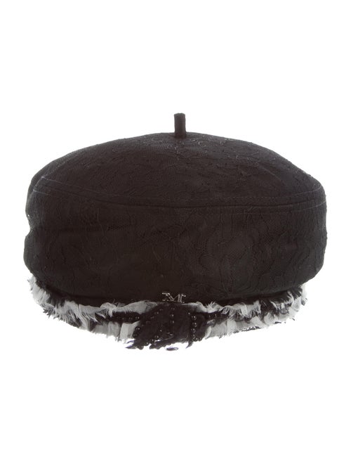 Maison Michel Embellished Lace Beret Black