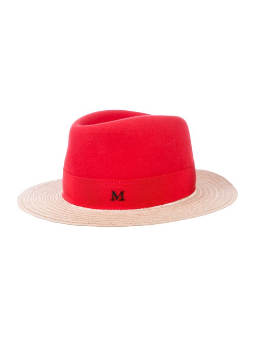 Maison Michel Straw Wide Brim Hat Red