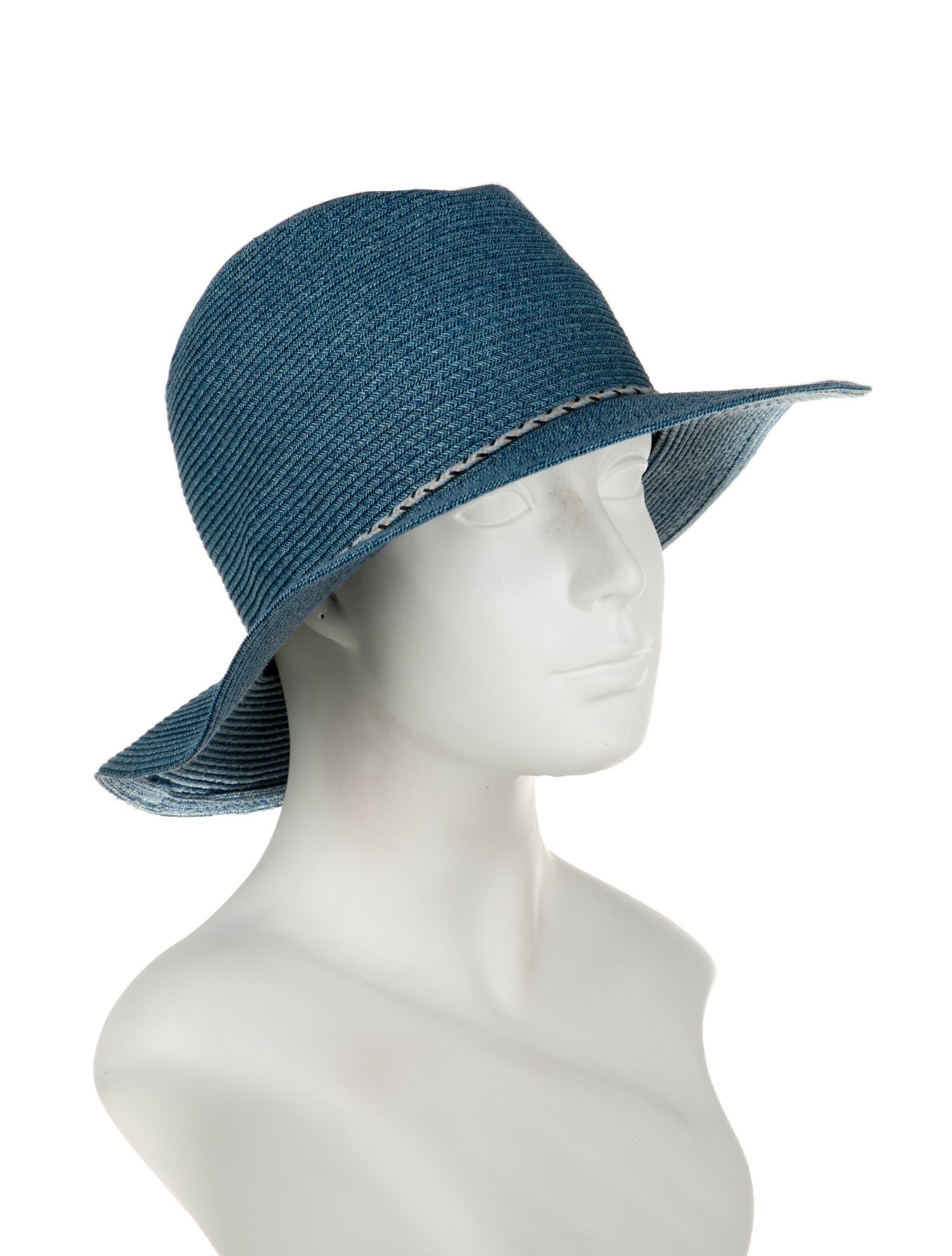 Maison Michel Blue Woven Ribbon Trimmed Hat