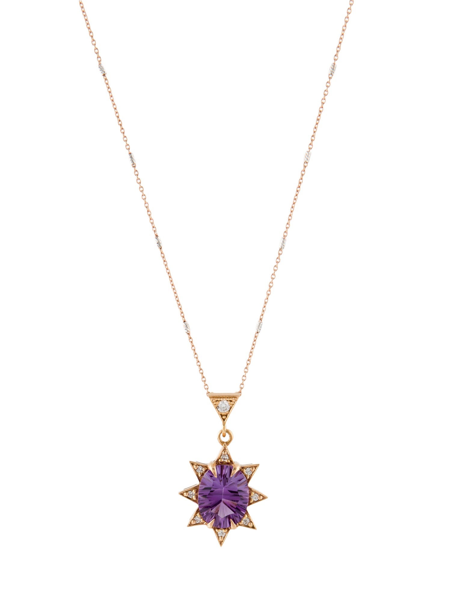 M. Spalten 18K Amethyst & Diamond Pendant w/ 14K Chain