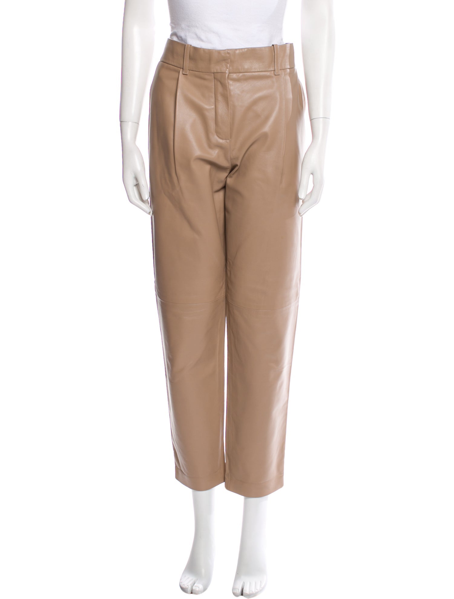 Maison Ullens Lamb Leather Straight Leg Pants Neutrals, 12.25" Rise