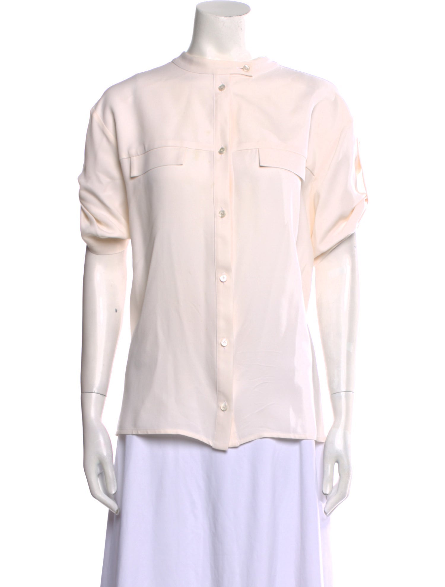 Maison Ullens Silk Mock Neck Button-Up Top