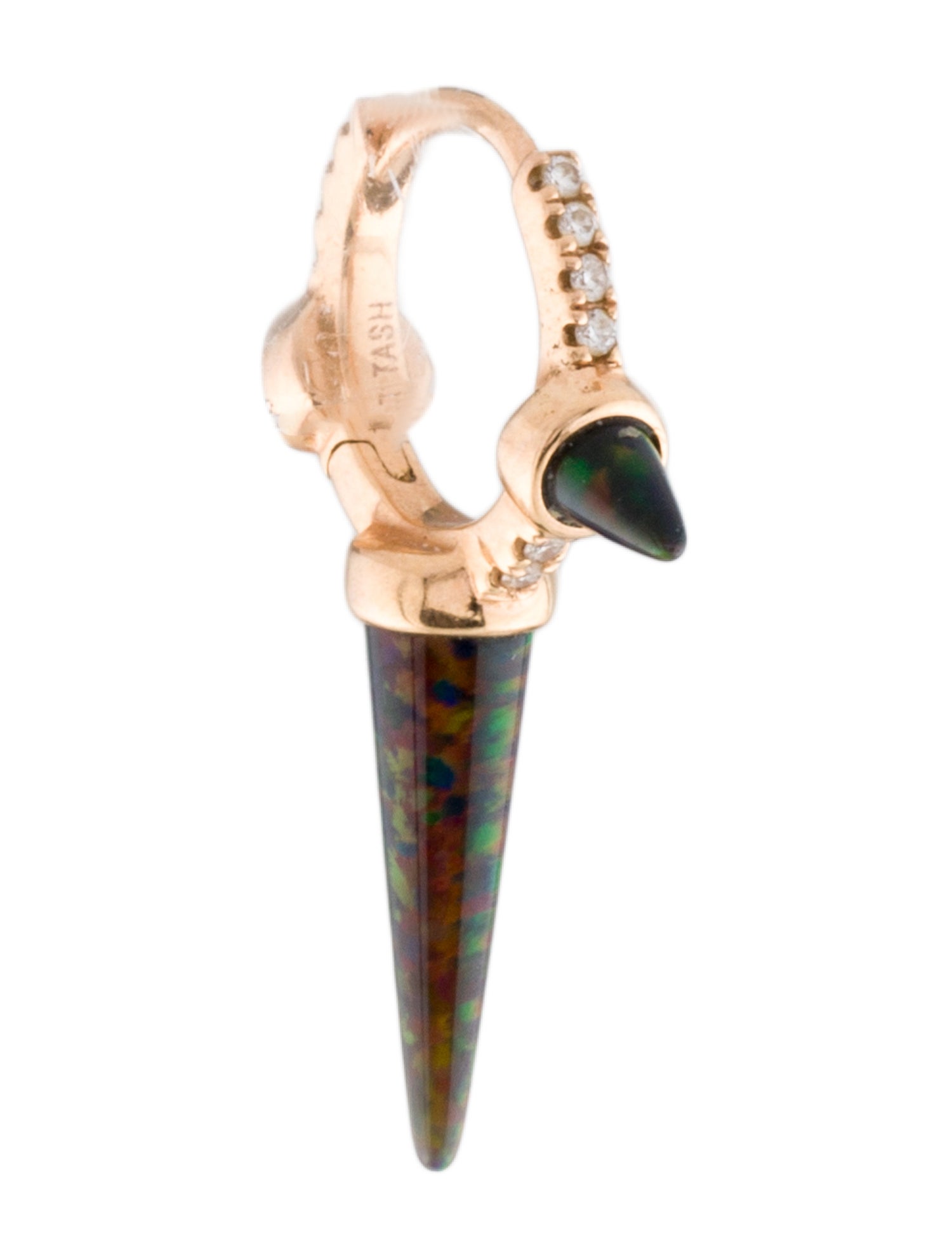 Maria Tash 18K Synthetic Opal & Diamond Long Spike Single Huggie Earrings