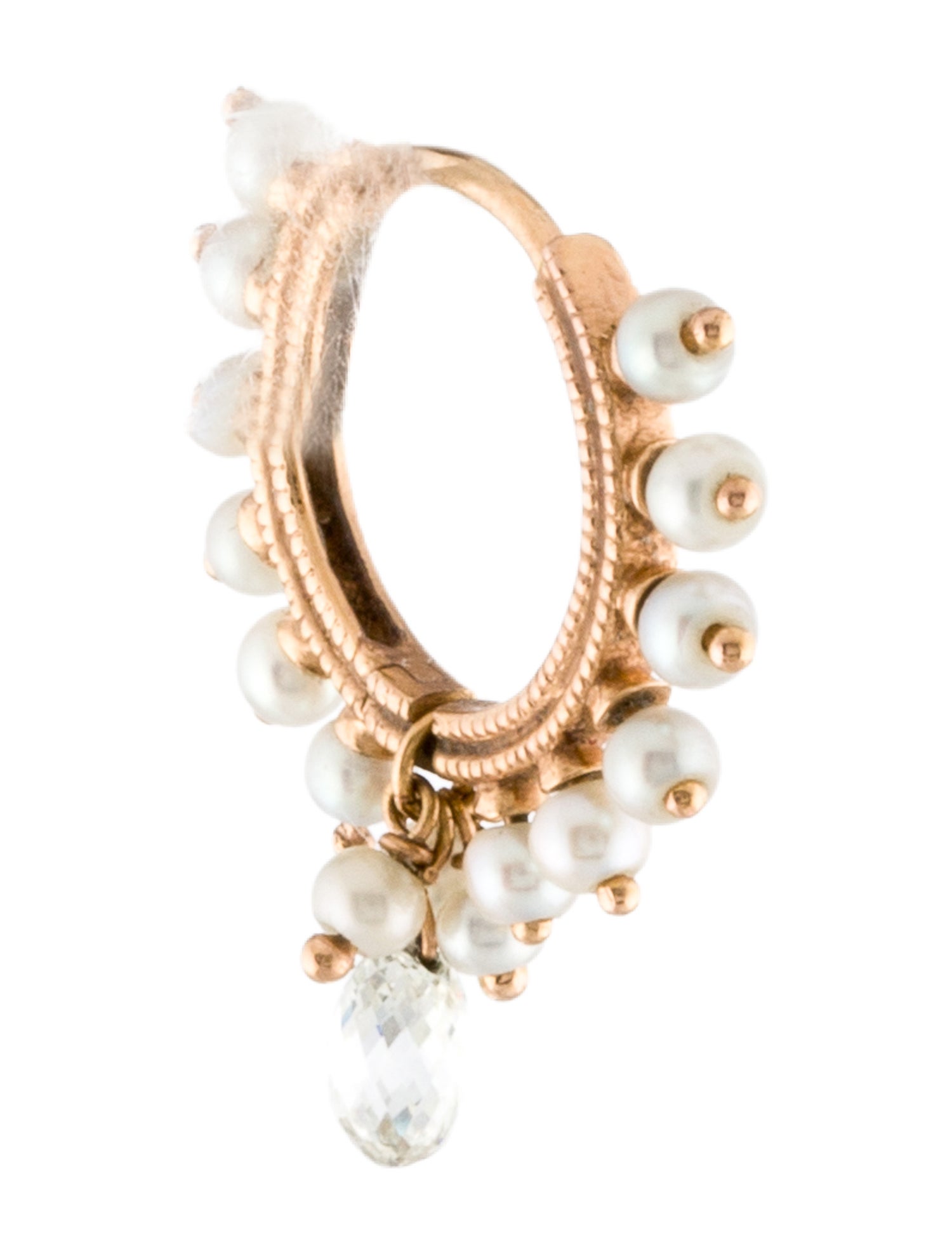 Maria Tash 18K Pearl & Diamond Single Huggie Earring