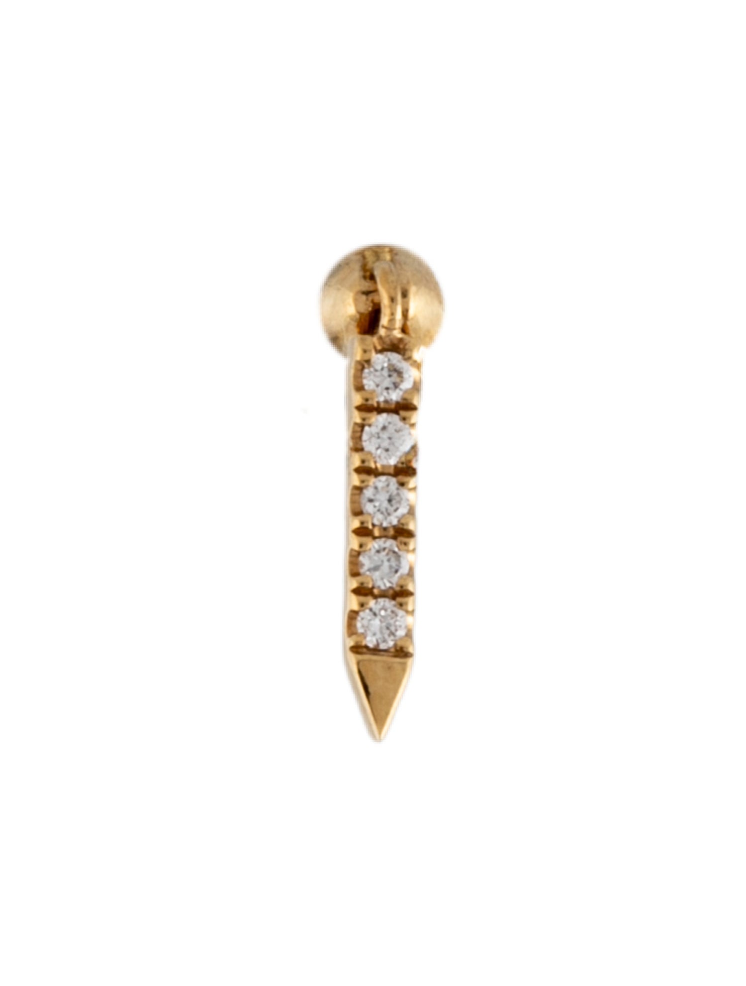 Maria Tash 18K Diamond Eternity Bar Charm Threaded Stud Single Earring
