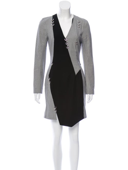 Mugler Houndstooth Asymmetrical Dress Black