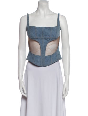 Mugler Square Neckline Sleeveless Crop Top