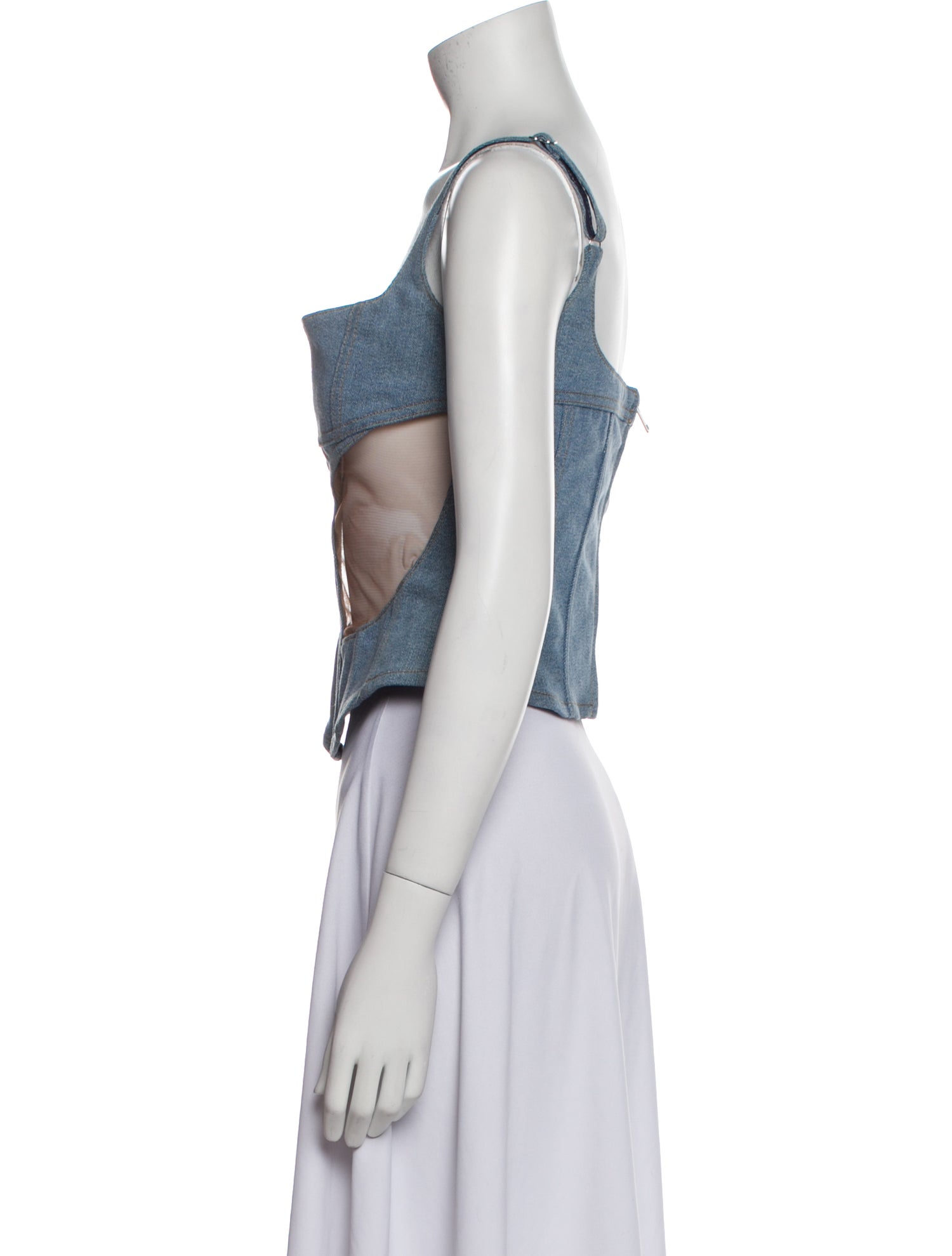 Mugler Square Neckline Sleeveless Crop Top