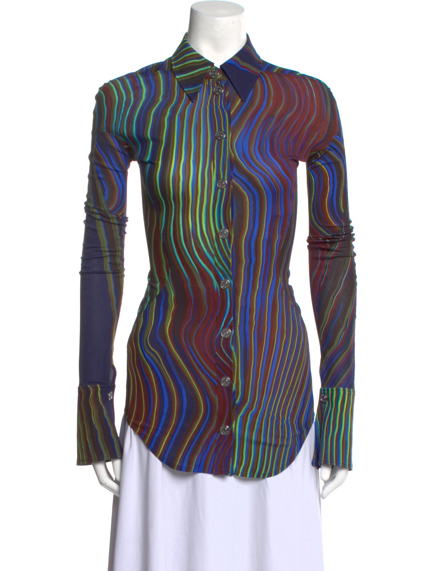 Mugler 2021 Striped Button-Up Top
