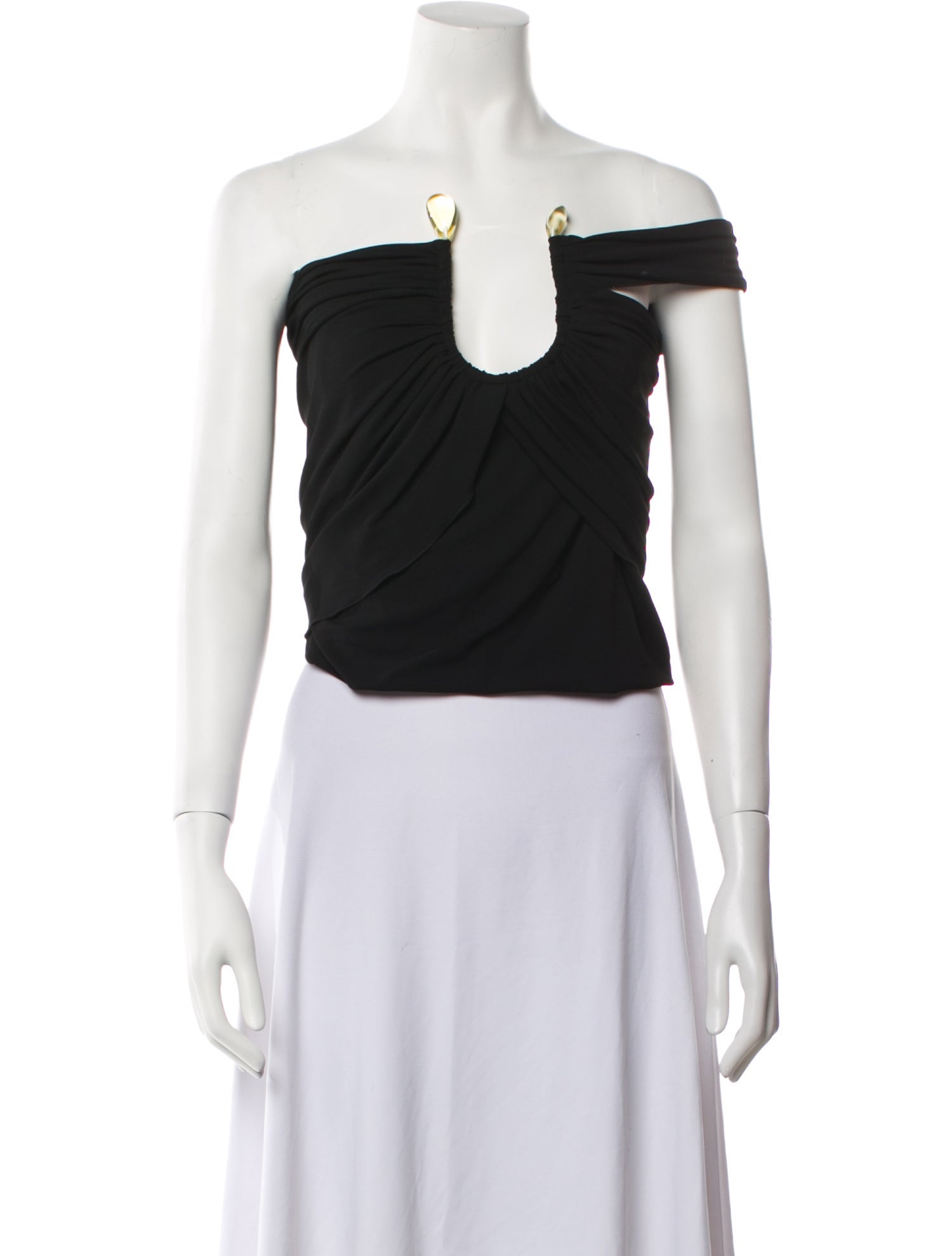 Mugler Off-The-Shoulder Short Sleeve Crop Top