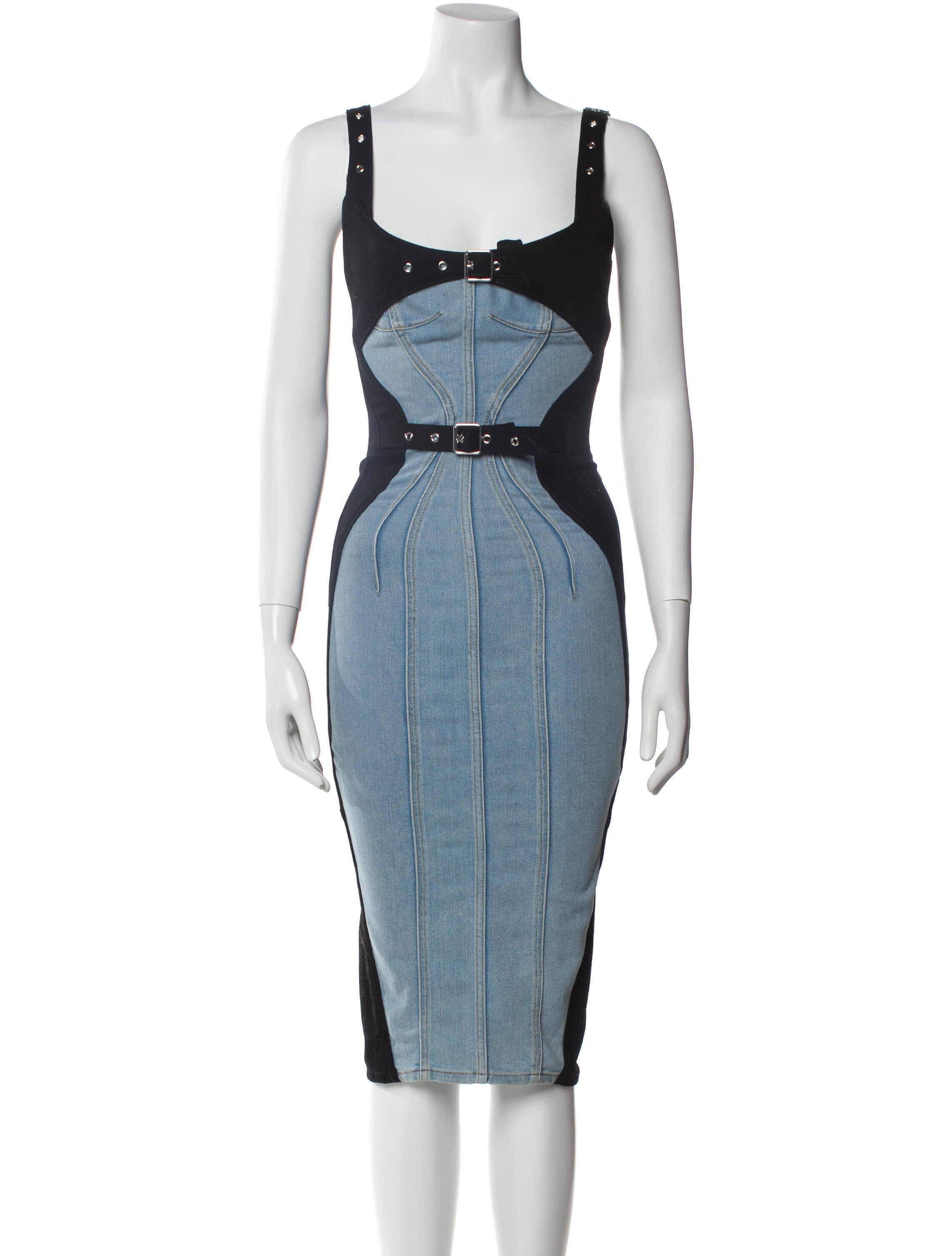 Mugler Colorblock Pattern Midi Length Dress