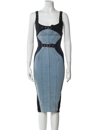 Mugler Colorblock Pattern Midi Length Dress