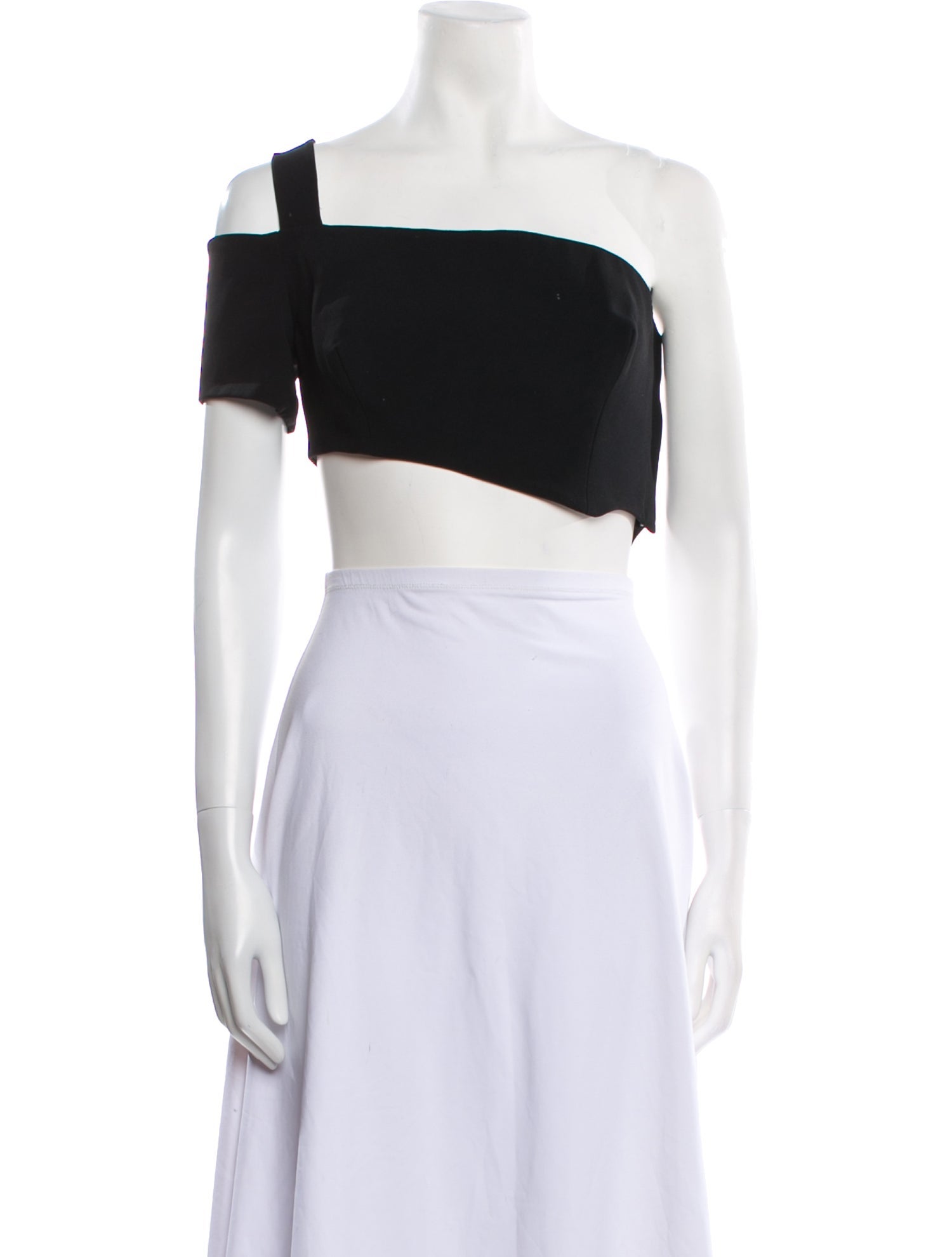 Mugler Square Neckline Short Sleeve Crop Top