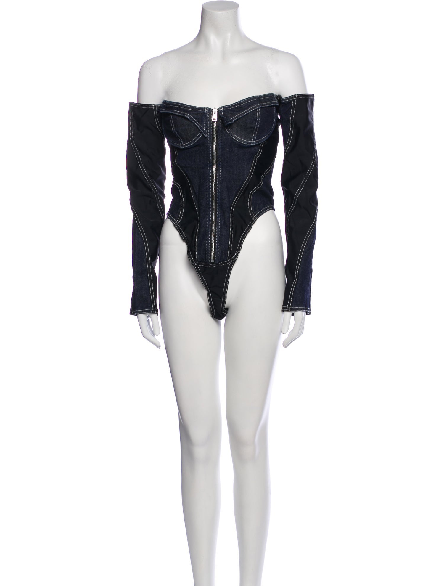 Mugler Printed Off-The-Shoulder Bodysuit