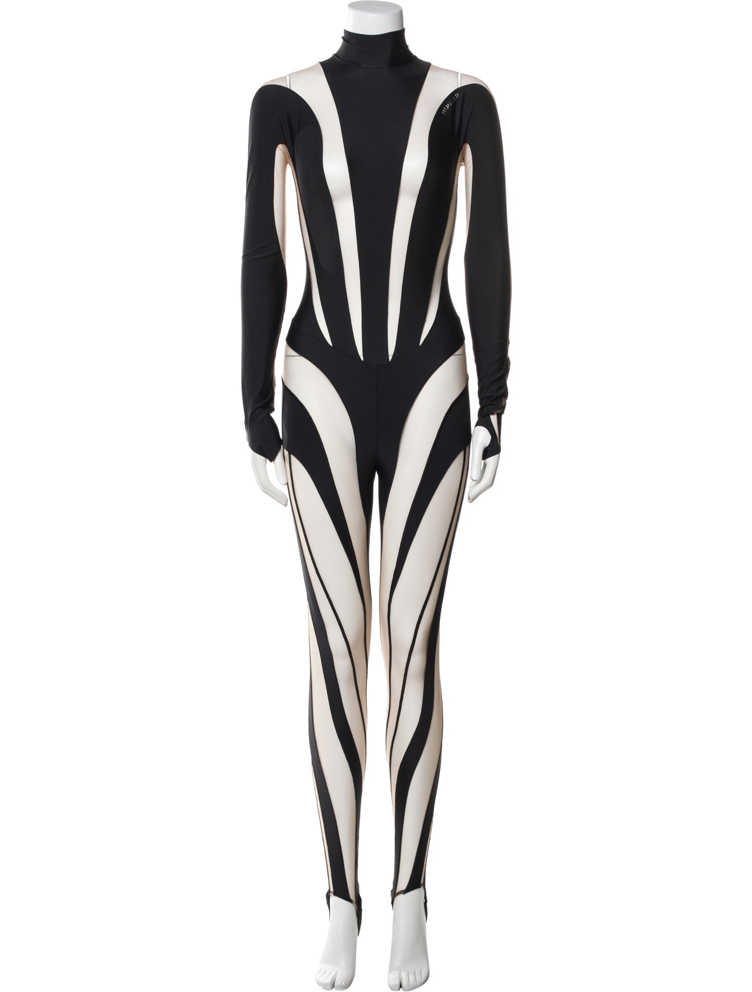 Mugler Striped Mock Neck Jumpsuit