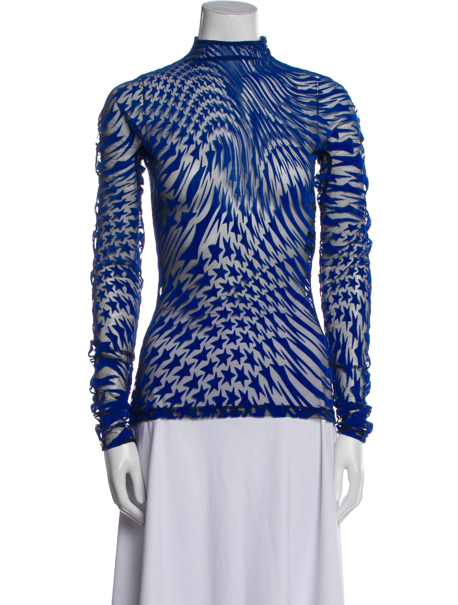 Mugler Printed Mock Neck Blouse