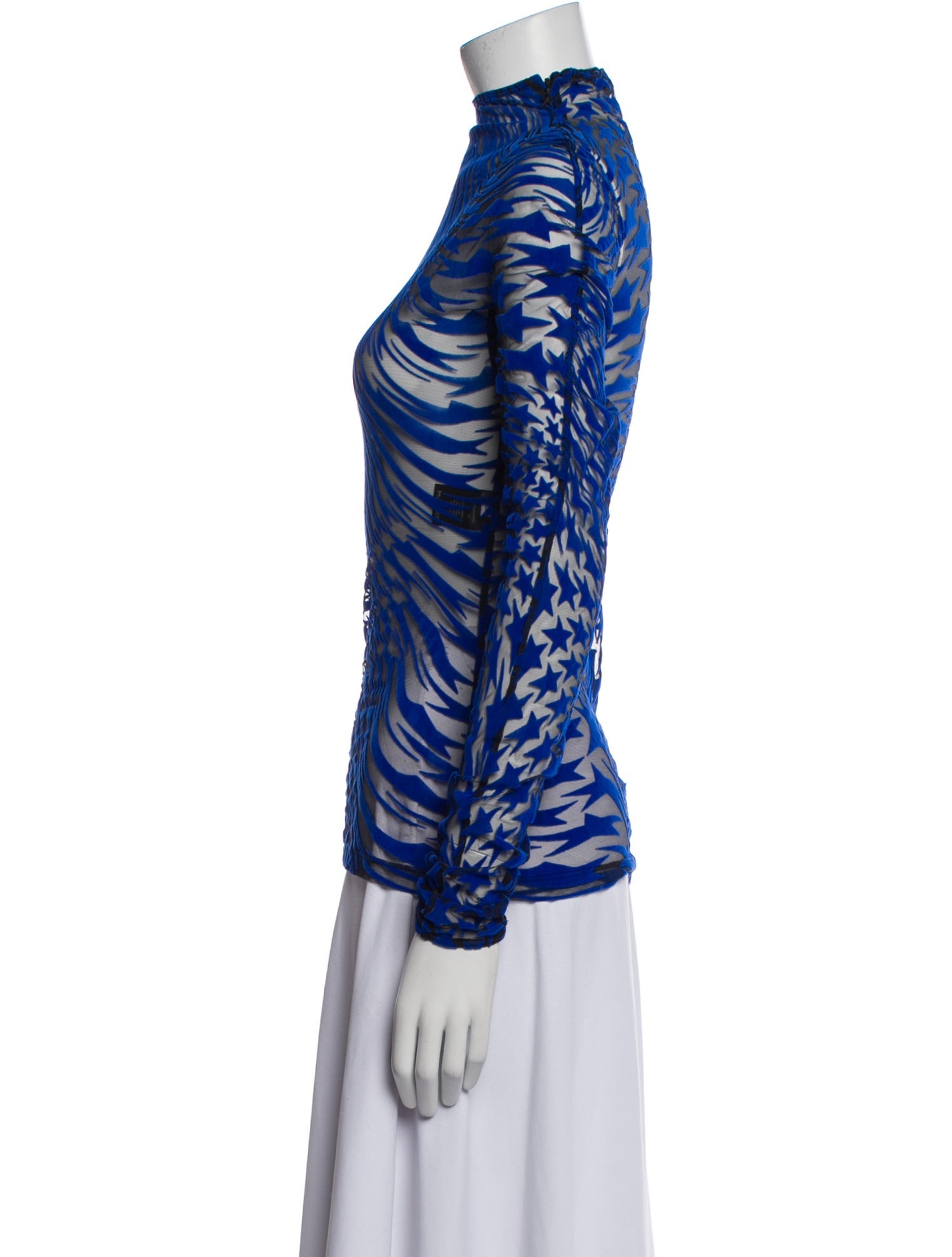 Mugler Printed Mock Neck Blouse