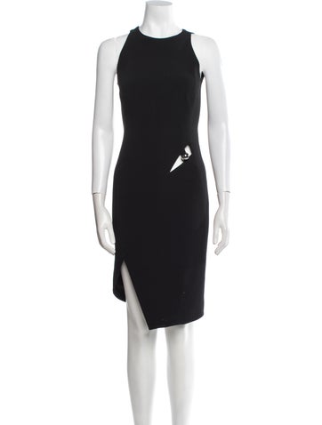 Pre-owned Mugler Crew Neck Midi Length Dress In Black
