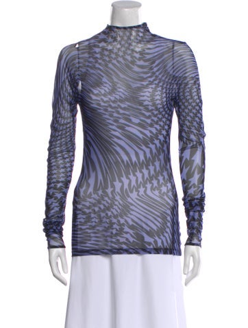 Pre-owned Mugler Striped Mock Neck Top In Blue