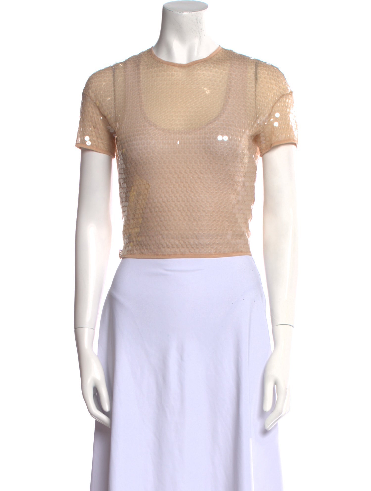 Mugler Crew Neck Short Sleeve Crop Top