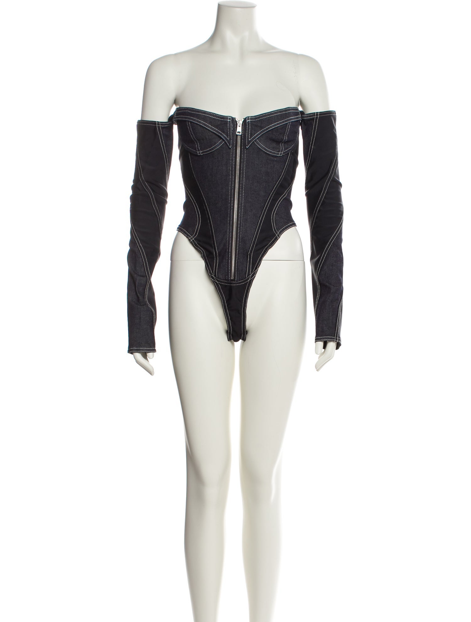 Mugler Off-The-Shoulder Long Sleeve Bodysuit w/ Tags