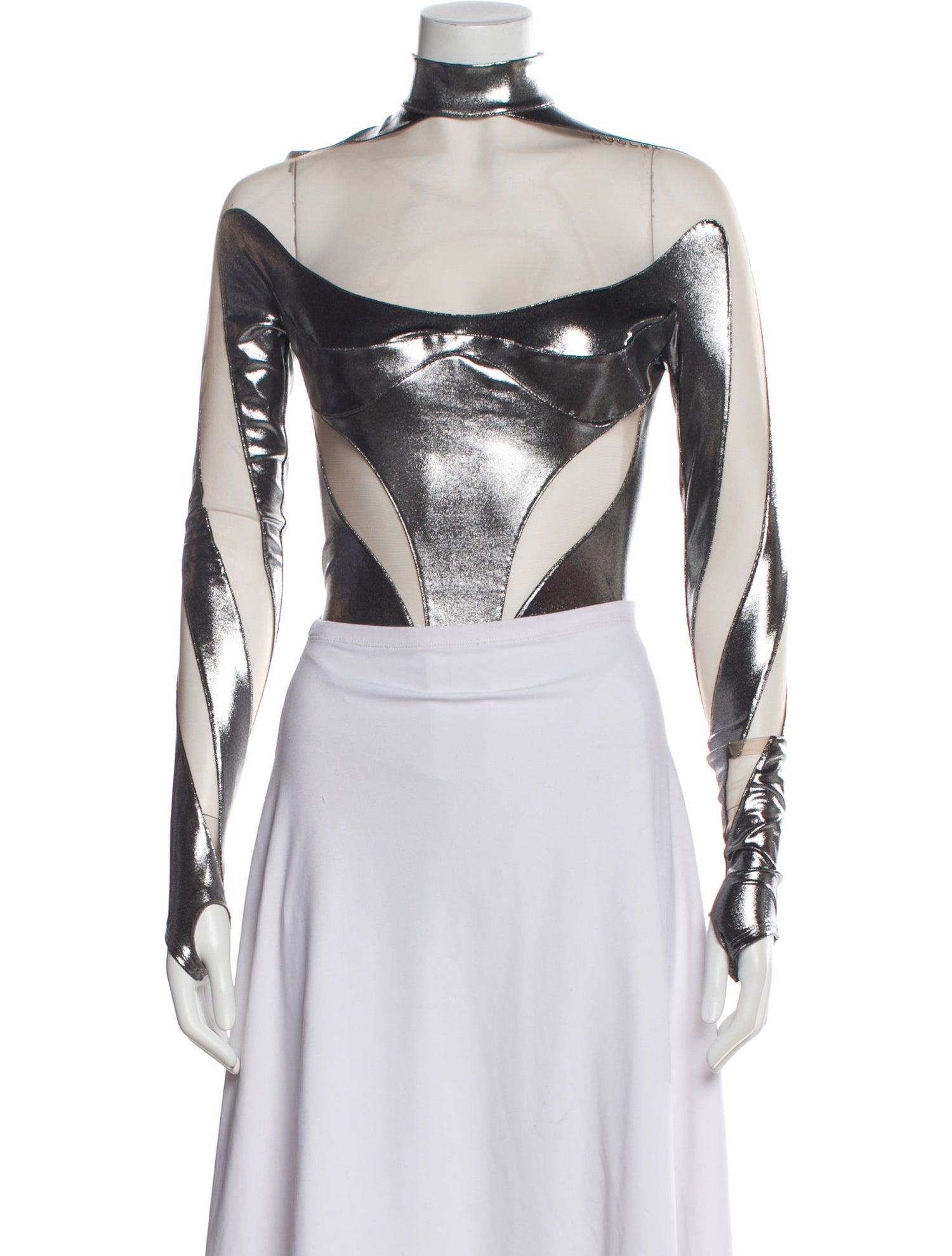 Mugler Mock Neck Long Sleeve Crop Top