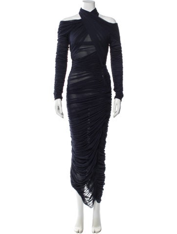 Pre-owned Mugler Cowl Neck Long Dress In Blue