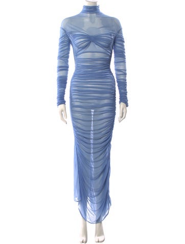 Pre-owned Mugler Mock Neck Long Dress In Blue