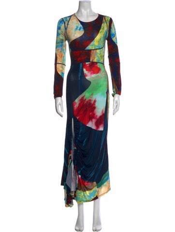 Pre-owned Mugler Printed Long Dress In Multi