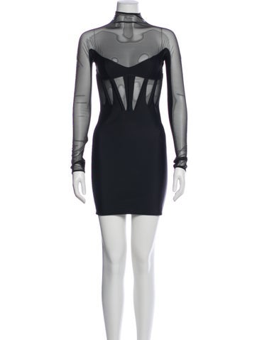 Pre-owned Mugler Mock Neck Mini Dress In Black