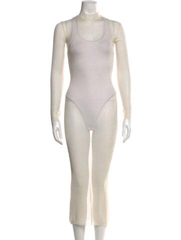 Pre-owned Mugler Mock Neck Long Dress In Neutral