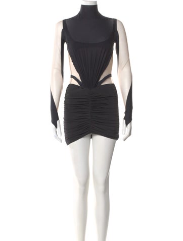 Pre-owned Mugler Turtleneck Mini Dress In Multi