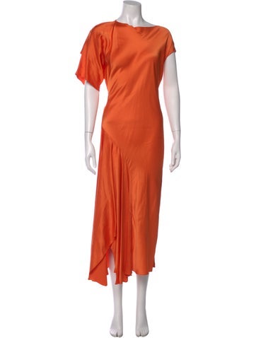 Pre-owned Mugler Crew Neck Long Dress In Orange