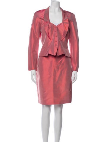 Pre-owned Mugler Silk Skirt Suit In Pink