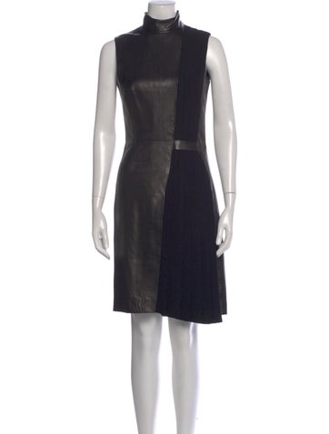 Pre-owned Mugler Lambskin Knee-length Dress In Black