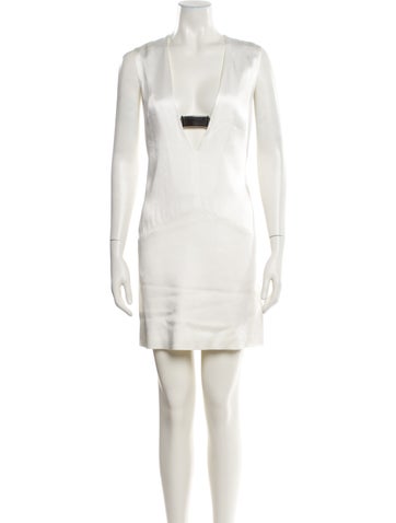Pre-owned Mugler Square Neckline Mini Dress In White