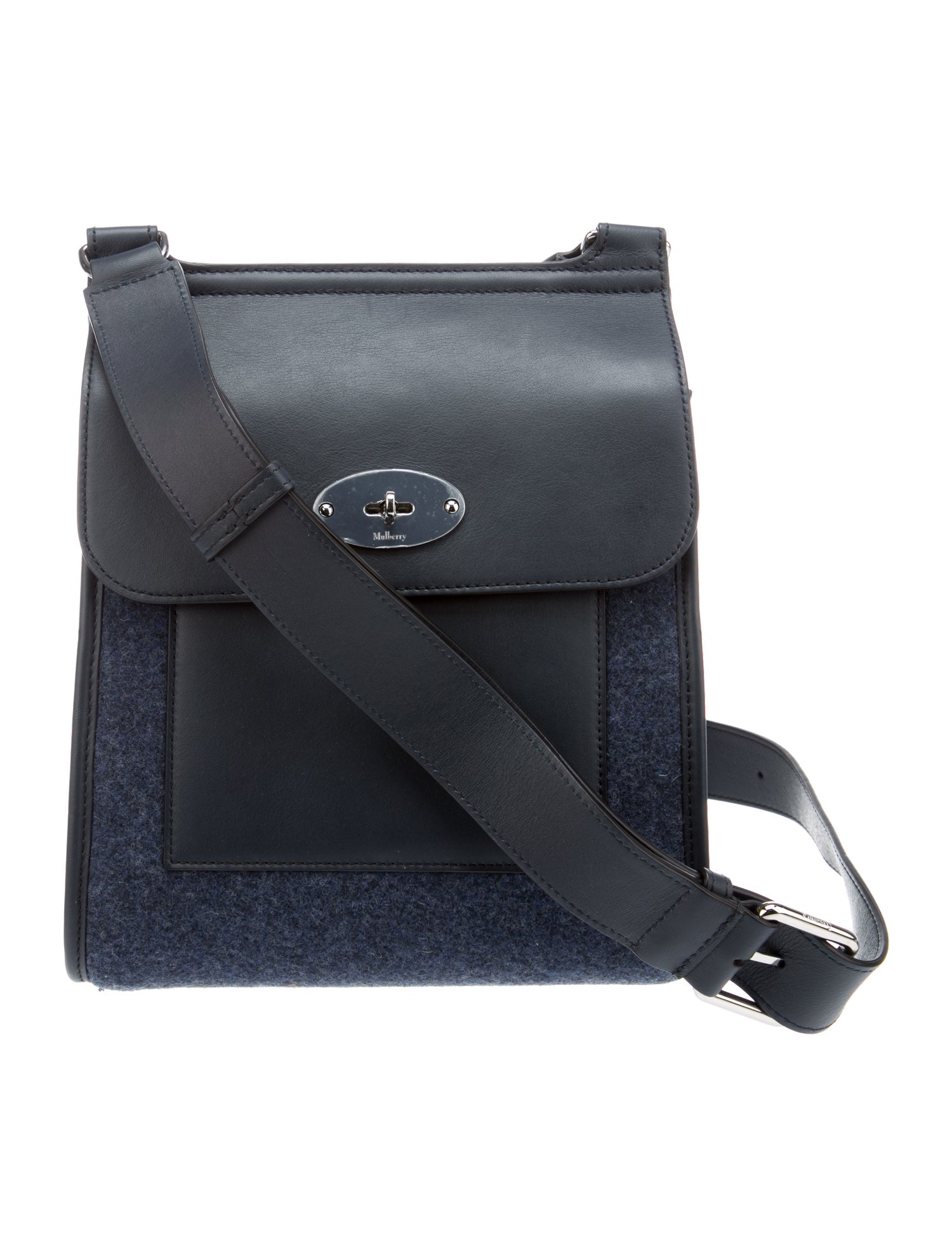 Mulberry LeatherTrim Felt Crossbody Bag Blue Crossbody Bags, Handbags MUL37550 The RealReal