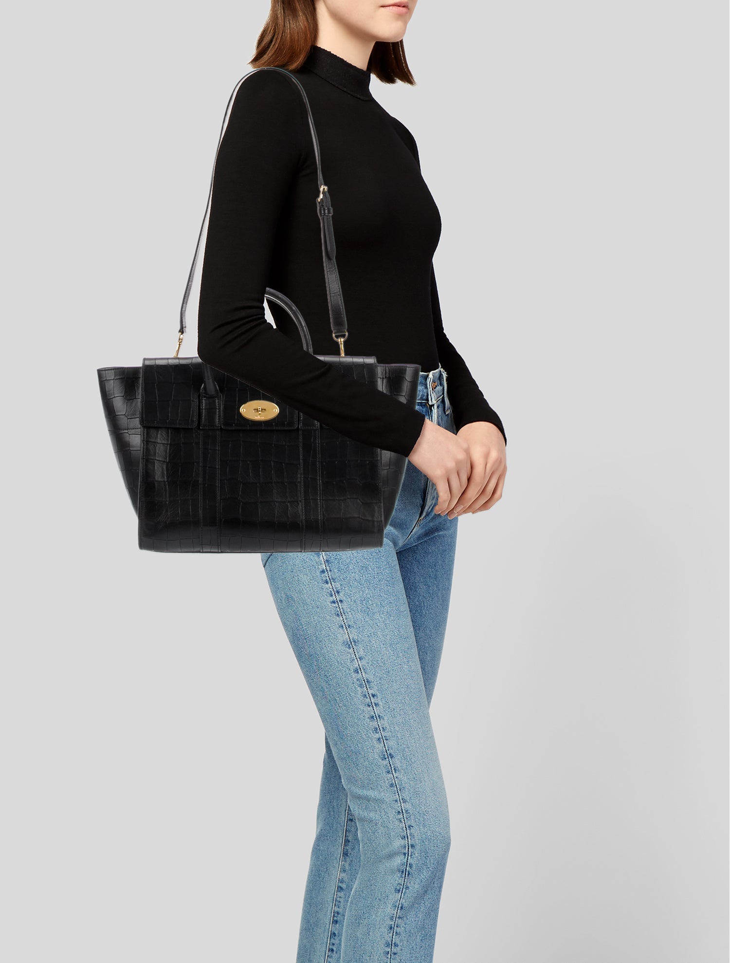 Mulberry Embossed Leather Top Handle Bag