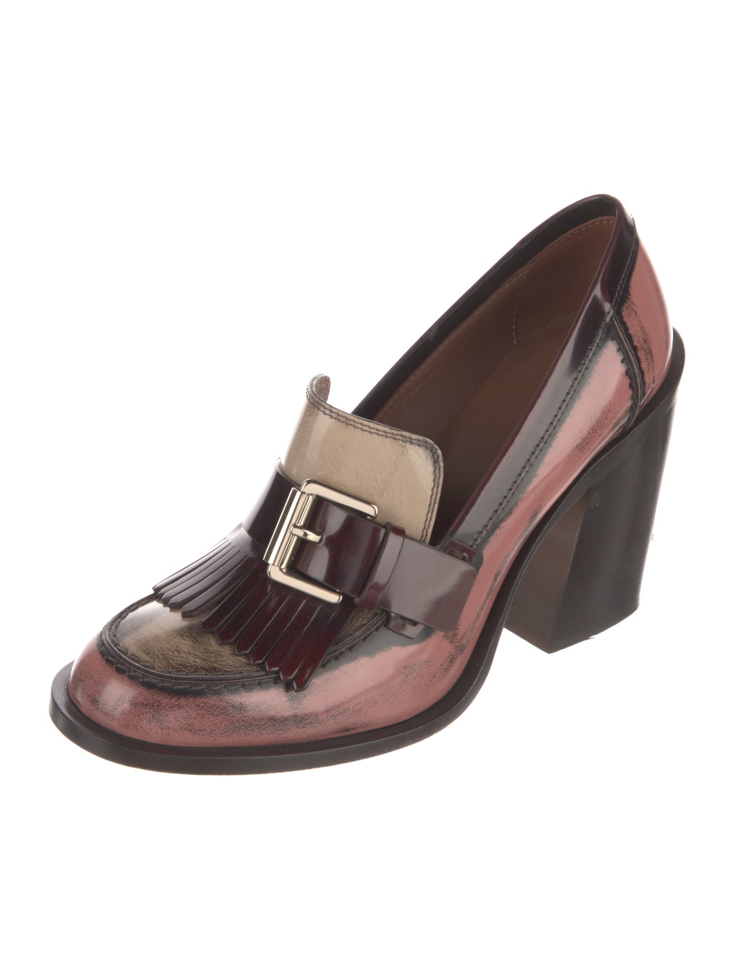 Mulberry Leather Fringe Trim Accent Pumps