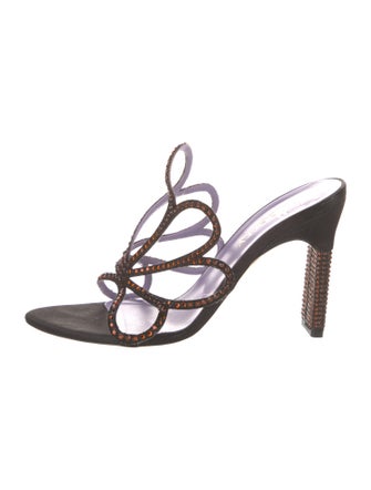 Mulberry Leather Crystal Embellishments Slides