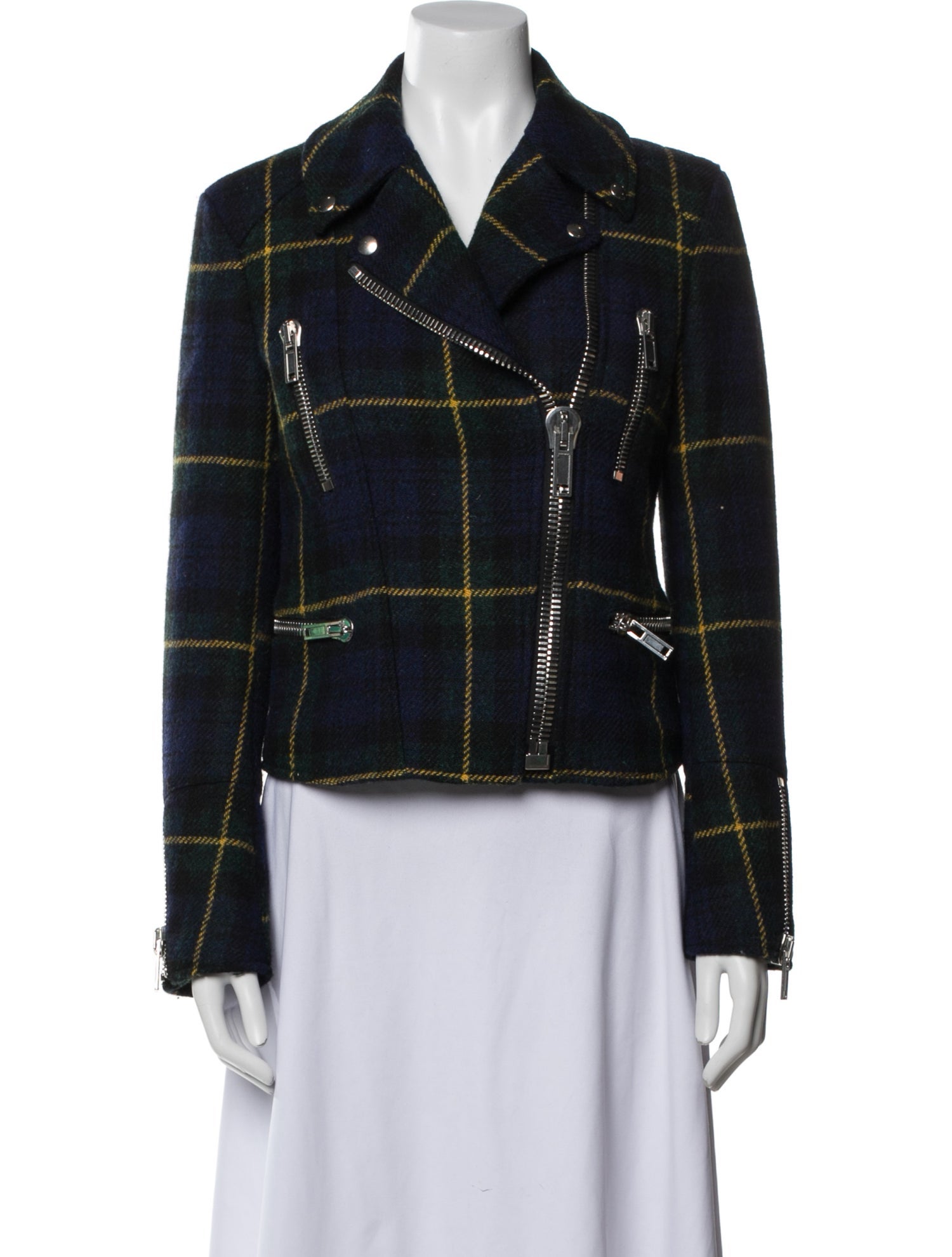 Mulberry Plaid Print Biker Jacket