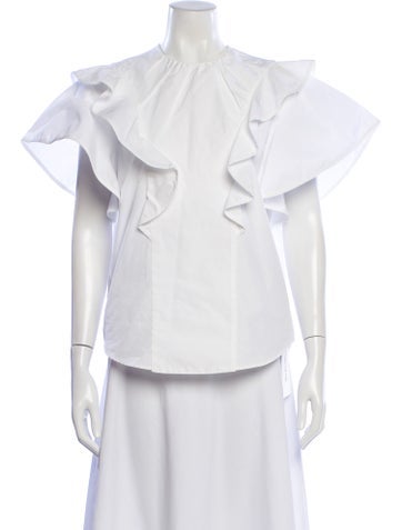 Pre-owned Mulberry Crew Neck Short Sleeve Blouse In White