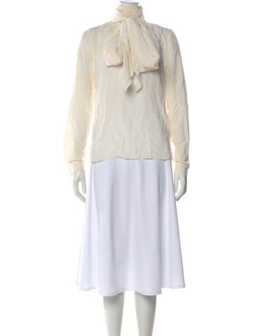 Pre-owned Mulberry Silk Tie Neck Blouse In Neutral