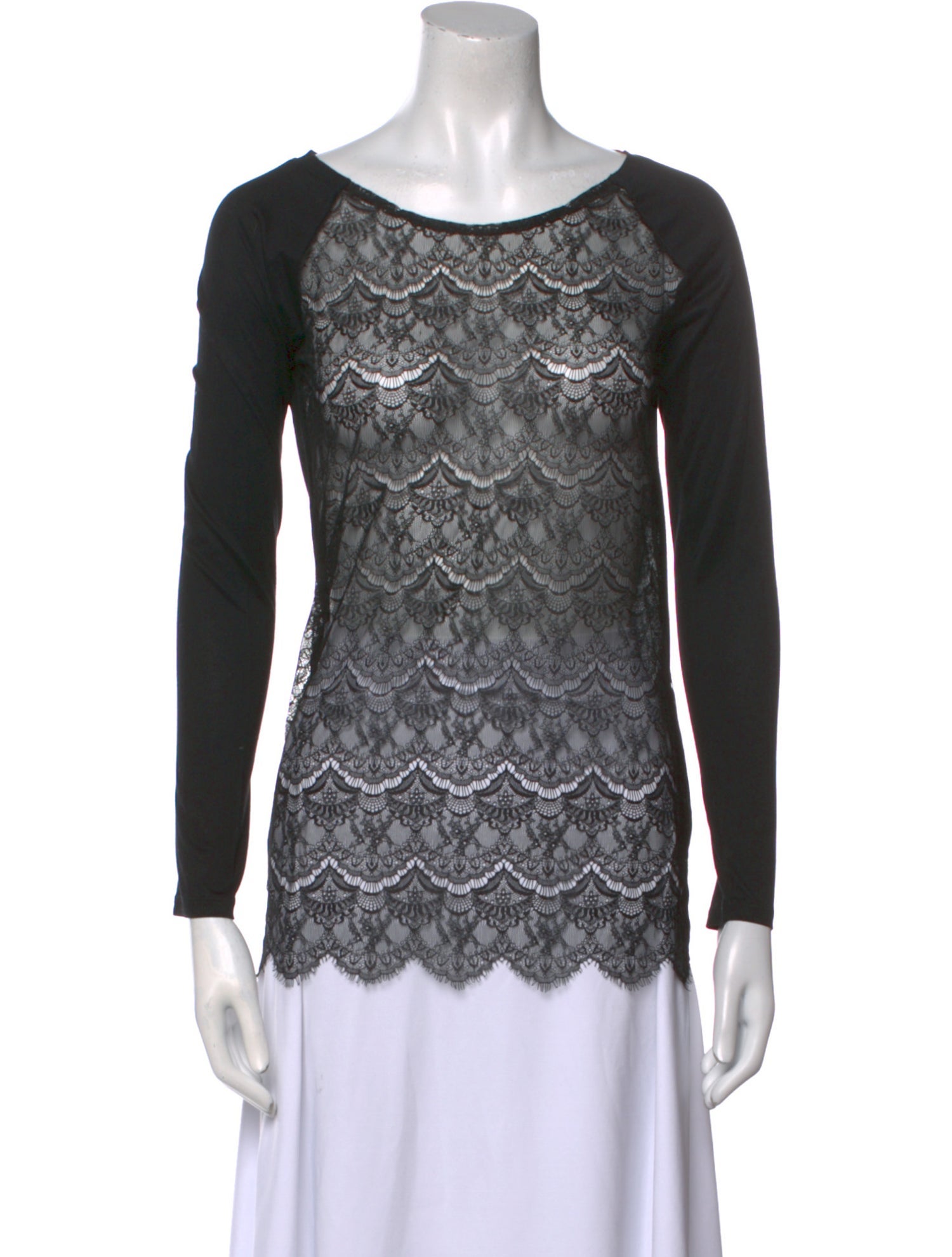 Miharayasuhiro Lace Pattern Bateau Neckline Top