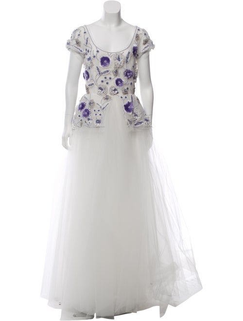 Naeem Khan Embellished Tulle Gown White