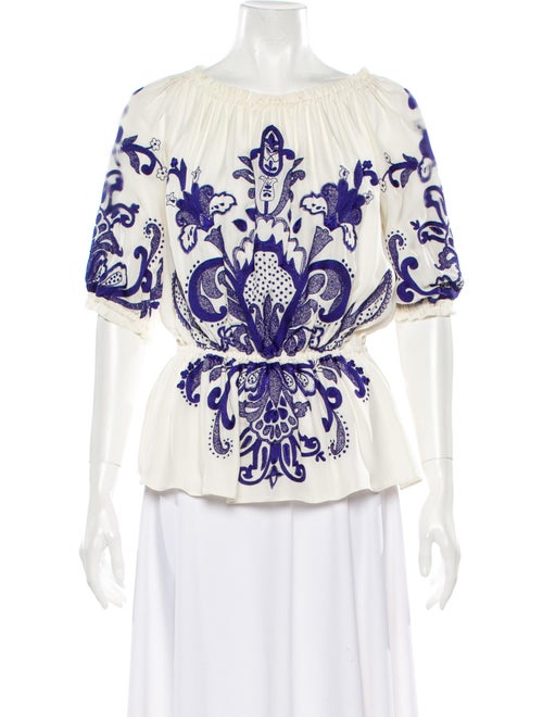 Naeem Khan Silk Printed Blouse White