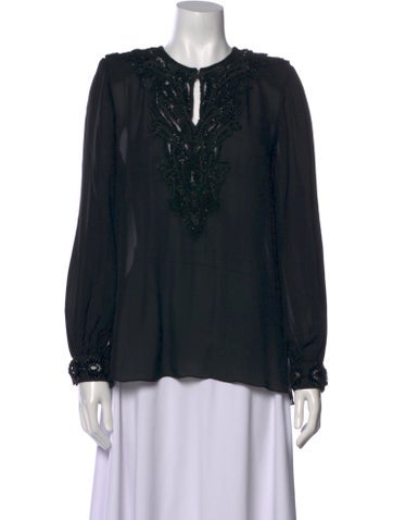 Naeem Khan Tops Silk V-Neck Blouse US 6 | M